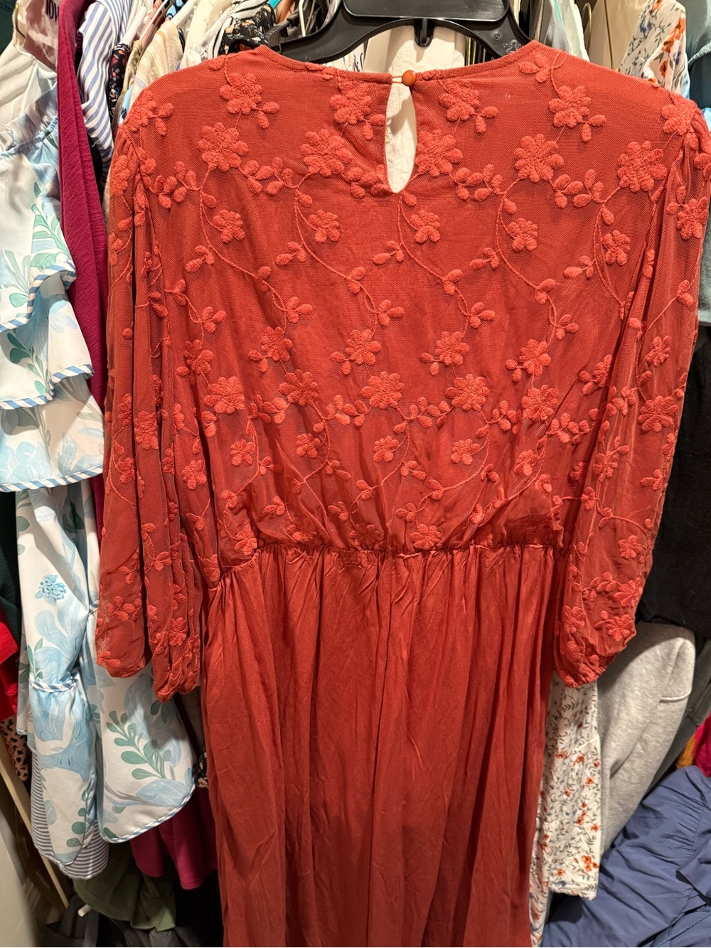Embroidered Maxi Dress in Rust - Women's Long Sleeve